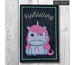 Stickdatei - ITH Postkarte Einhorn Einladung